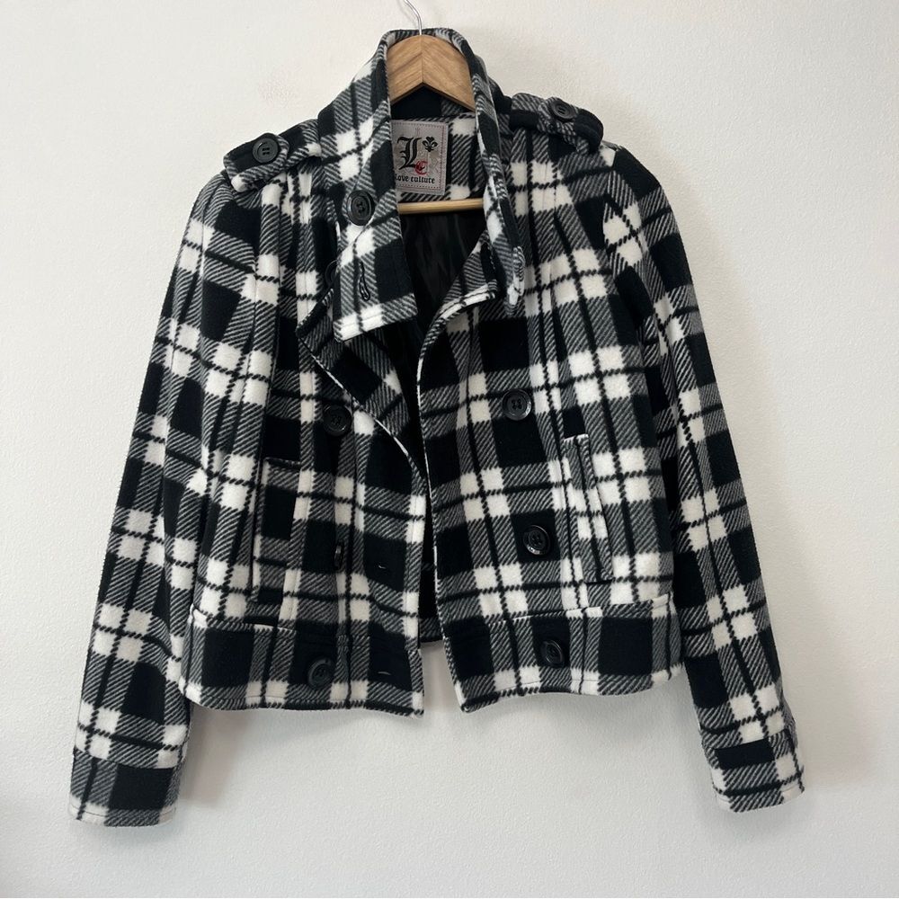 Love Culture Plaid Button Front Cropped Jacket Size Med